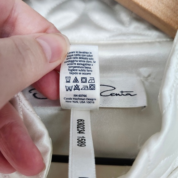 Oscar De La Renta Womens Quilted Housecoat Size M White Satin Lace Robe Retro - Picture 5 of 9